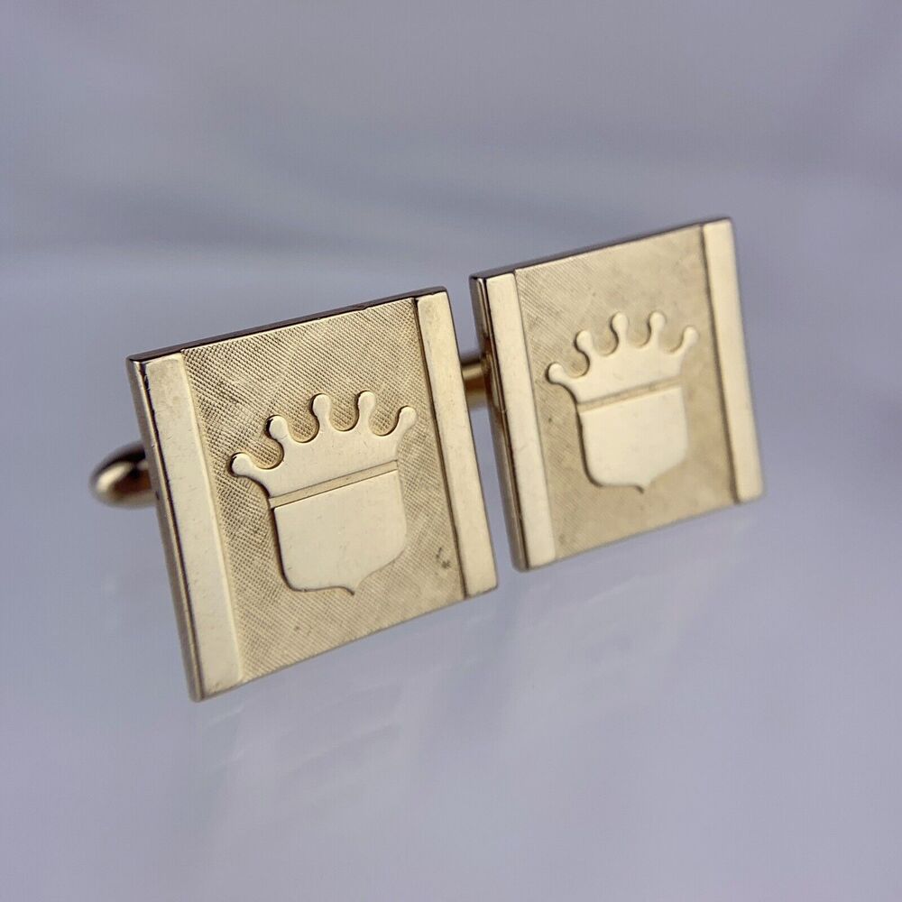 Crown Shield Coat of Arms 12k Gold Plate Cufflinks Simple Crest Heraldry VTG O1